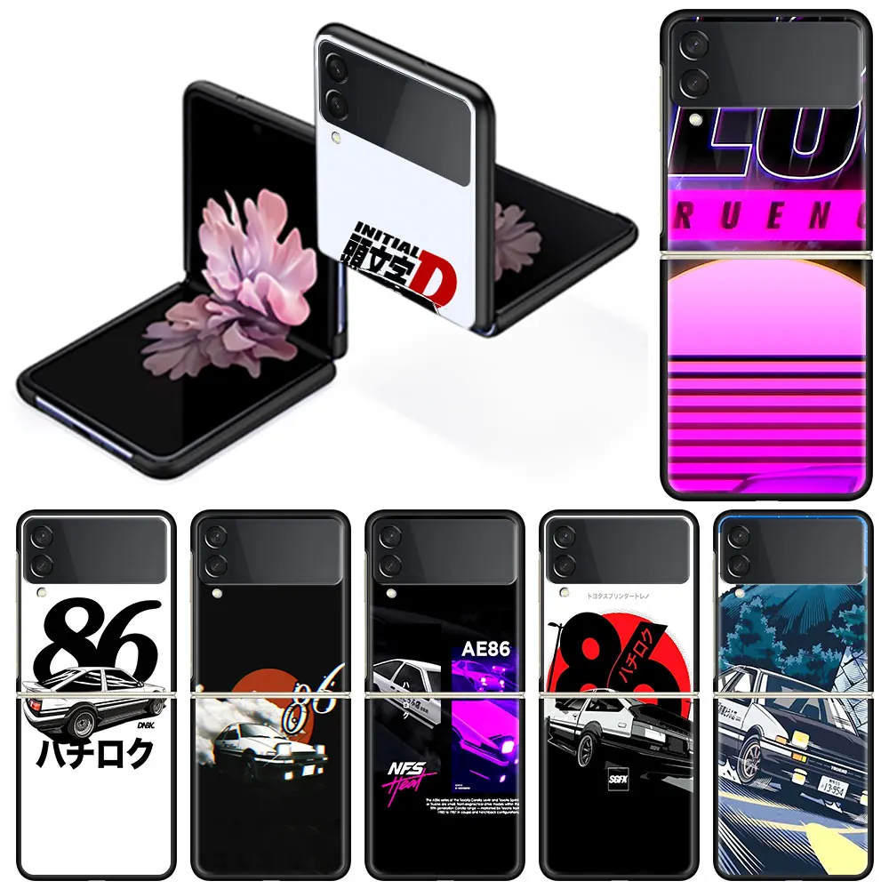 

Luxury Case for Samsung Z Flip 3 Phone Cover Shockproof Hard Silicone Funda Cute Pattern Capas Japan Anime Initial D AE86