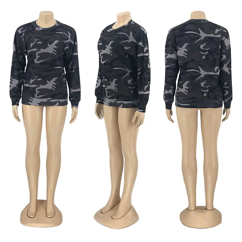 

Casual Camouflage Women Sweatshirt Tops 2021 Spring Winter Fashion Long Sleeve Round Neck Loose Sports Outerwear Street Style