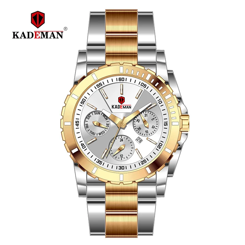 Two tone gold KADEMAN Женская мода платье кварцевые часы леди из нержавеющей стали Роскошные водонепроницаемые наручные часы простые девушки Relogio Feminino 6137L - Цвет: Two tone gold