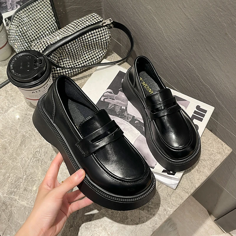 

2022 Platform Shoes Woman Pumps Round Toe Slip on Non-slip Black Basic Black 4.5cm Heels Women Shoes Basic Sapatos De Mujer