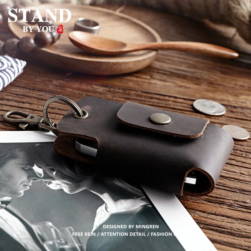 Мужской винтажный кожаный держатель для ключей Crazy Horse маленький подвесной чехол