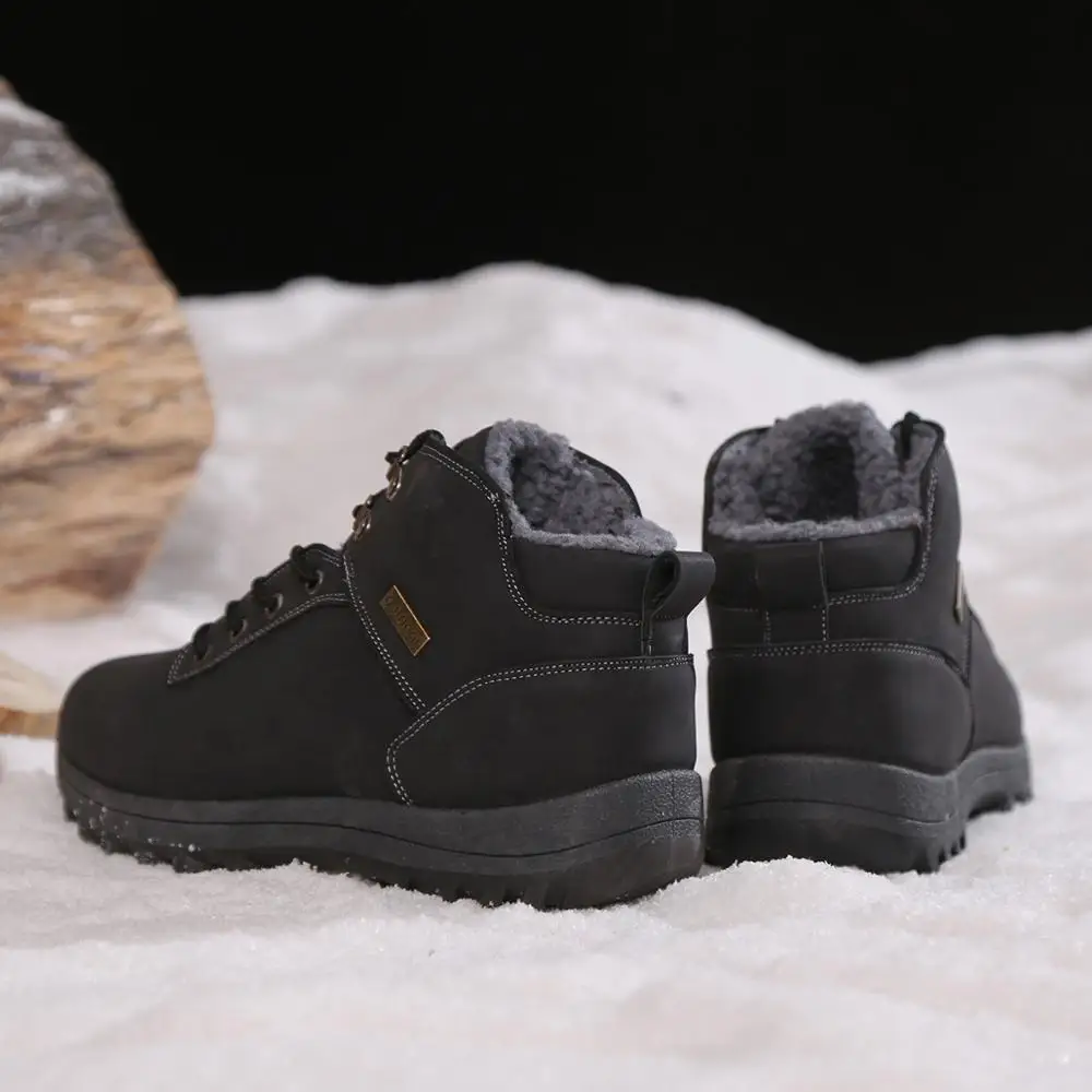 Супер теплые мужские ботинки зимние кожаные водонепроницаемые резиновые