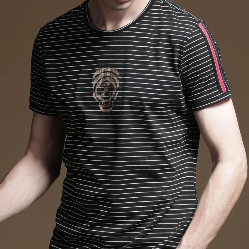 Pinli 2020 летняя новая тонкая футболка с О-образным вырезом в полоску цветным блоком