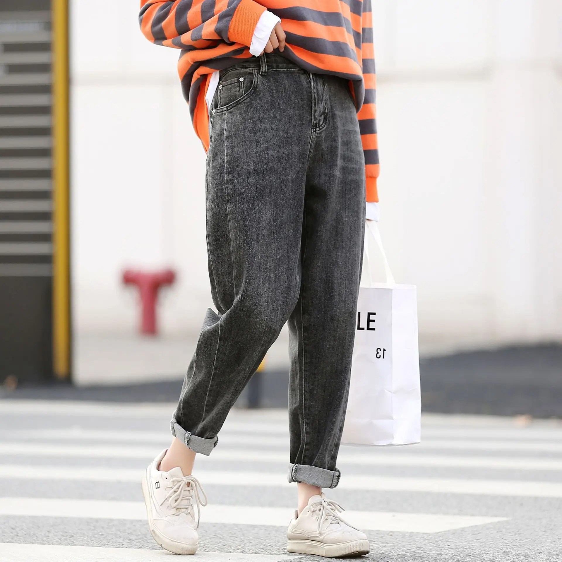 Женские джинсы размера плюс повседневные штаны-шаровары с высокой талией весна