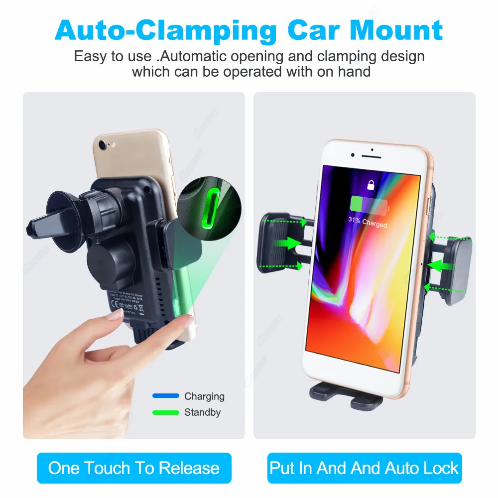 Автомобильный держатель для телефона Qi 15 Вт беспроводное зарядное устройство