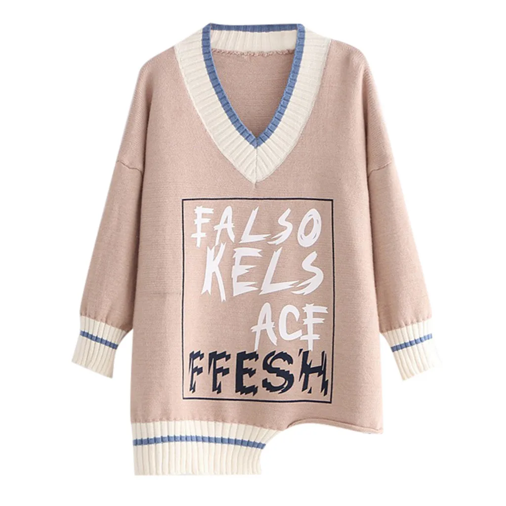 Повседневный вязаный свитер для женщин уличная одежда v-образный вырез длинный