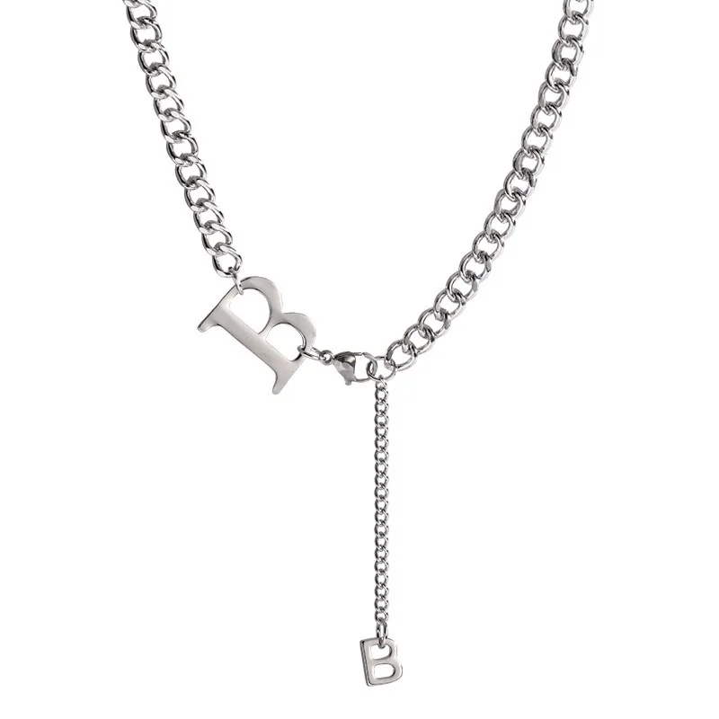

POTCET Unisex Stainless Steel Letter B Titanium Steel Necklace Pendant Retro Fashion Hip Hop Personality Party Jewelry