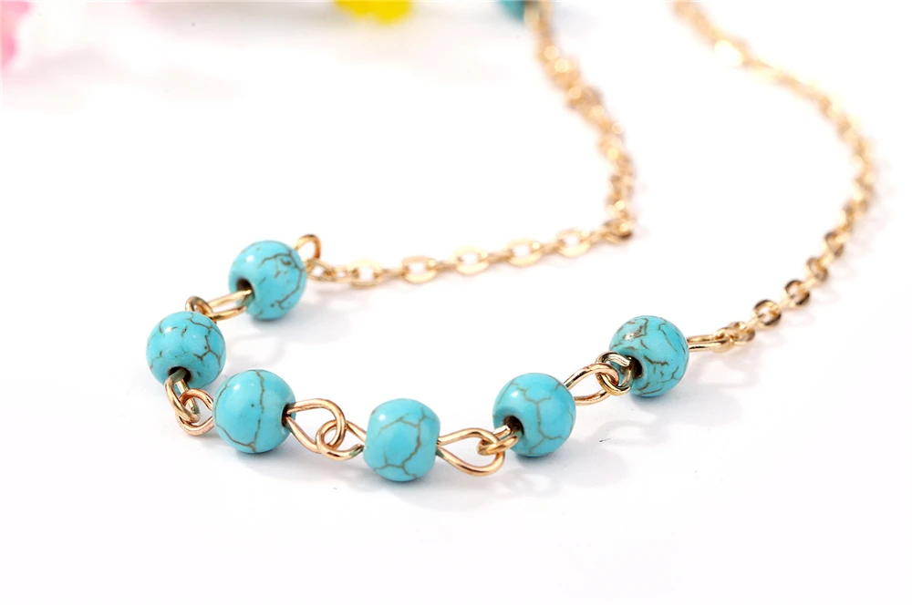 

Fashion Creative Retro Natural Stone Turquoise Double Layer Girl Women Necklace for Women Jewelry Birthday Gift Part Accessories