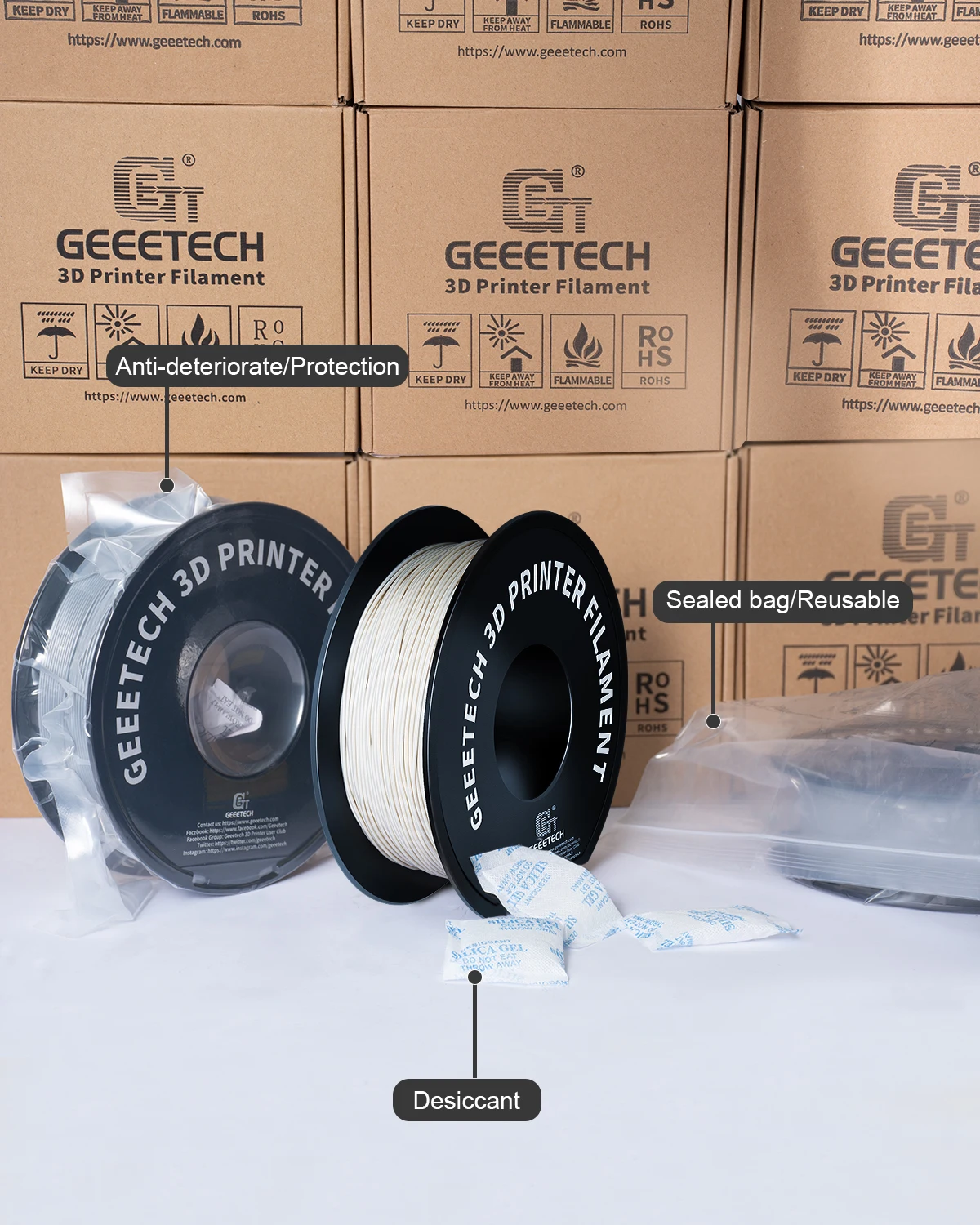 Полилактидная нить GEEETECH 3 рулона 1 кг/рулон 75 мм белая вакуумная упаковка