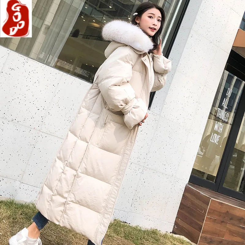 

Female Jacket Winter 2021 White Duck Down Jackets Women's Clothing Real Raccoon Fur Collar Parkas Woman Coats Ropa TN155