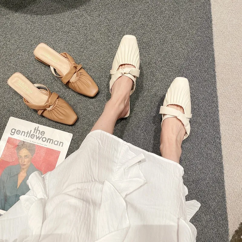 

Square Toe Shoes Ladies' Slippers Med Luxury Slides Slipers Women Loafers Block Soft Designer 2021 Cover Hoof Heels Fabric Rome