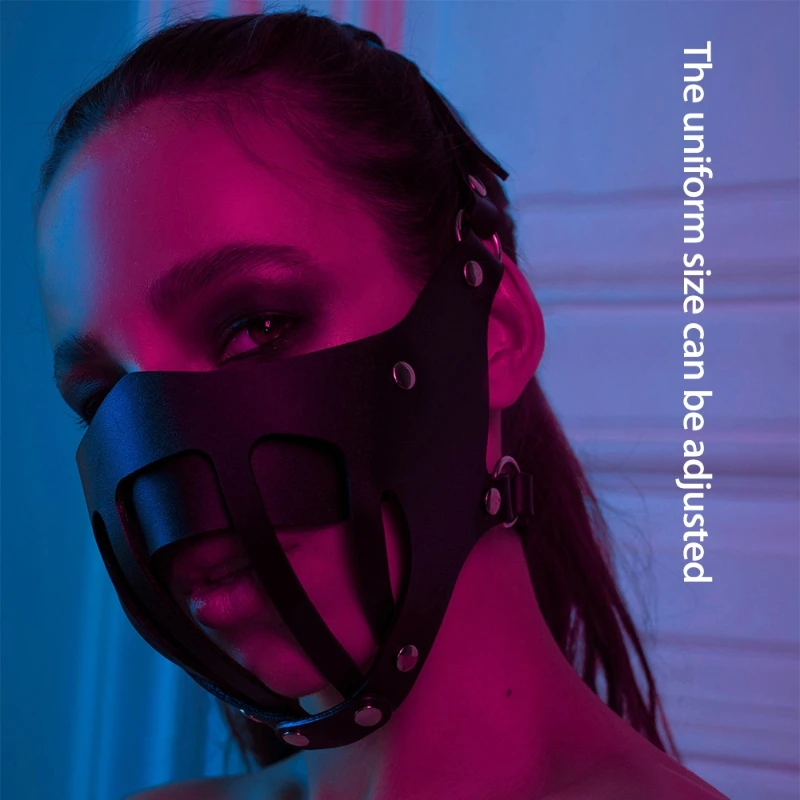 573C маска БДСМ Панк Черная кожа полые лицо рандаш бондаж фиксация Хэллоуин