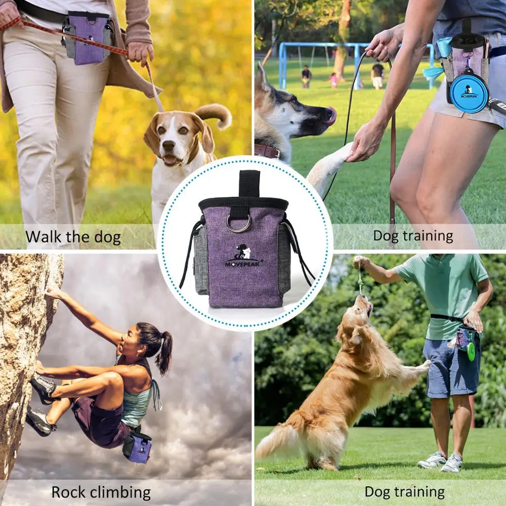 

600D Thicken Oxford Dog Training Bag Toy Treat Waist Bag Snacks Garbage Pet Bag And One Foldable Bowl Set Pet Supplies Purple