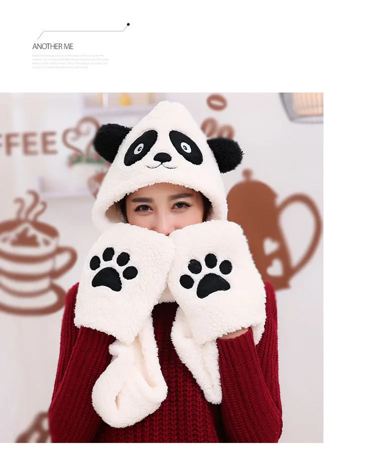 Симпатичная шапка панда шарф перчатки крутая зимняя с мультяшными животными