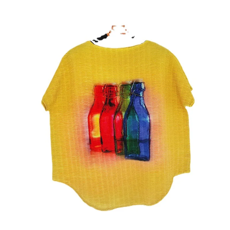 

TVVOVVIN 2021 Summer New Fashion Print Loose Pullover Tops O-neck Short Sleeve Large Size Pleated T-shirt ZTEU