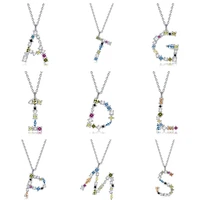 stainless steel letter pendant necklaces colored zircon alphabet choker colored clavicle chain woman collar jewelry accessories