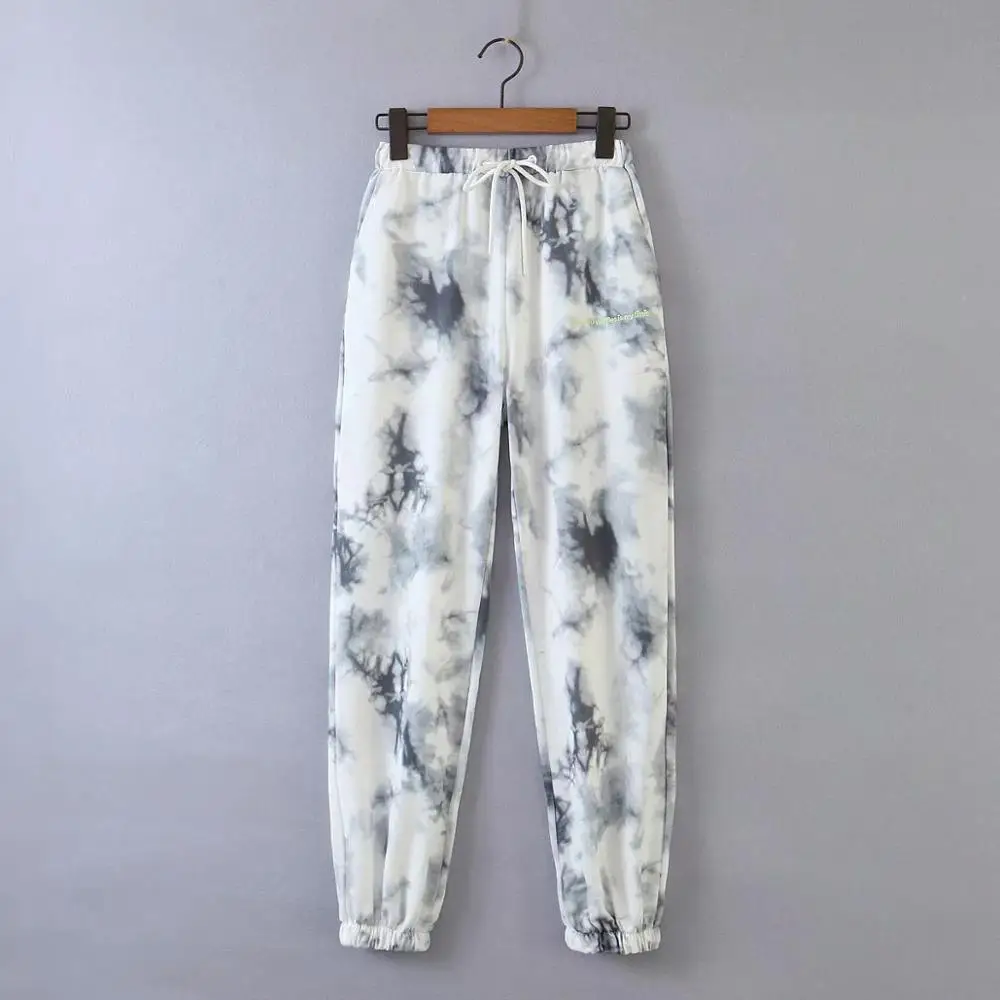 

Women Tie Dye Printing Knitting Sports Pants 2020 New Female Letter Embroidery Loose Trousers P1789