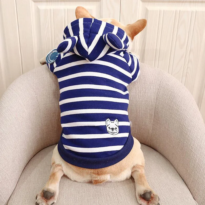 Одежда для собак с французским бульдогом теплые хлопковые Толстовки Полосатое