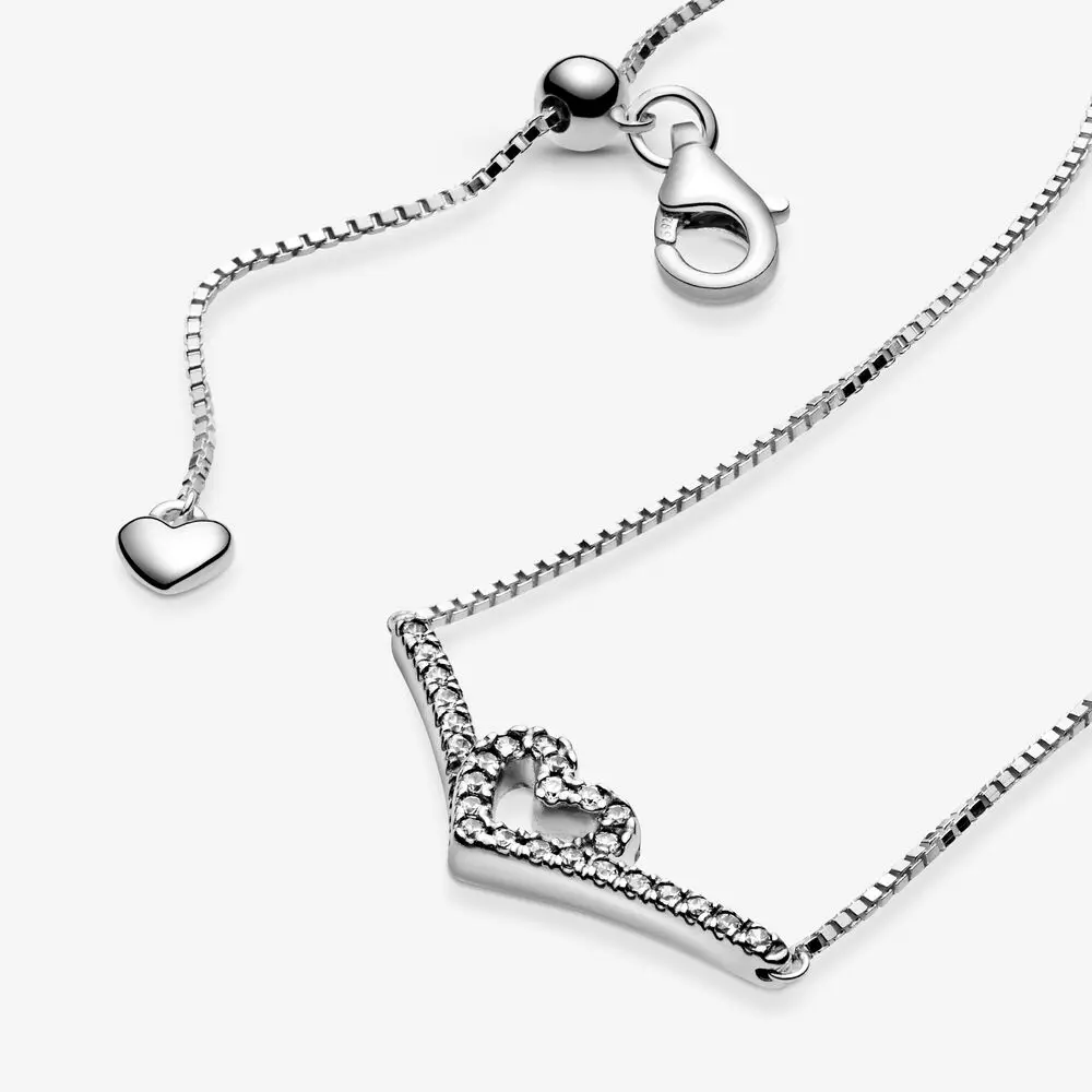 

NEW 925 Sterling Silver Sparkling Wishbone Heart Collier Necklace For Women Wedding Party Wearing Pendant Necklace DIY Jewelry