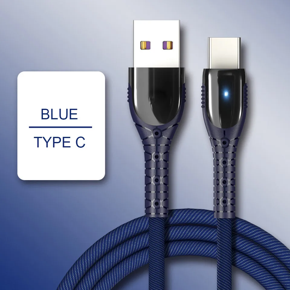 Blue Светодиодный светильник USB кабель type C 5A Быстрая зарядка для huawei xiaomi samsung прочный Quick Charge QC 3,0 зарядный кабель джинсовый коврик - Цвет: Blue