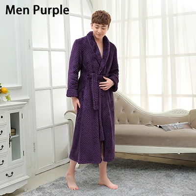 Men Purple Лидер продаж, женское плотное вафельное длинное кимоно, банный халат для женщин, большой размер, женский халат, зимний халат для невесты, свадебные халаты - Цвет: Men Purple