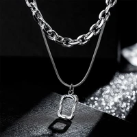 european and american hip hop cool style simple versatile net red pop double layered stacked necklace for men women