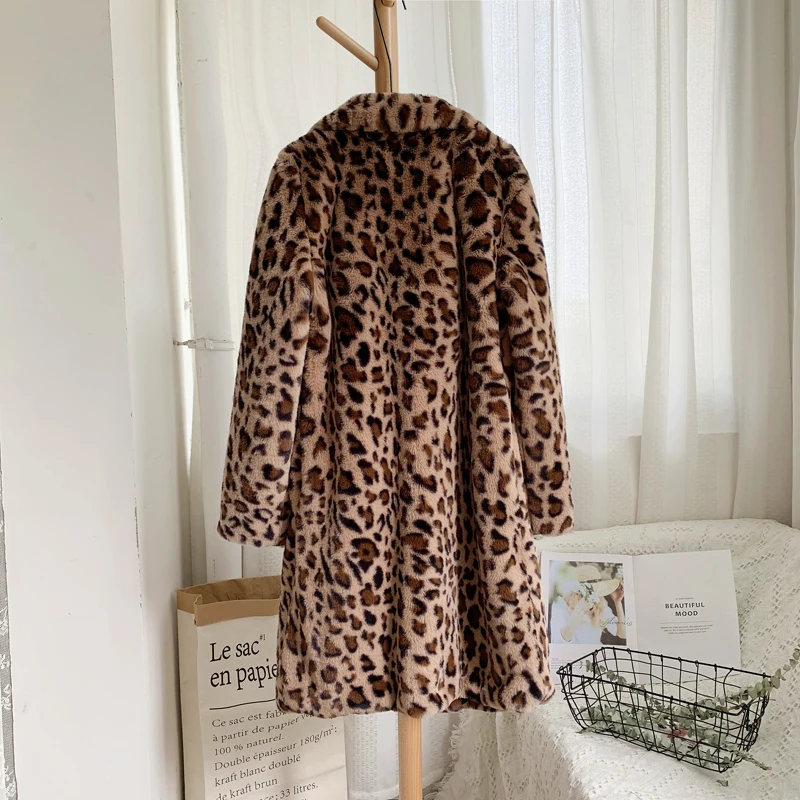 Savabien Leopard Furry Long Fake Fur Coat Long Sleeve Lapel Faux Fur Jacket Vintage Harajuku Runway Outerwear Festival Coats