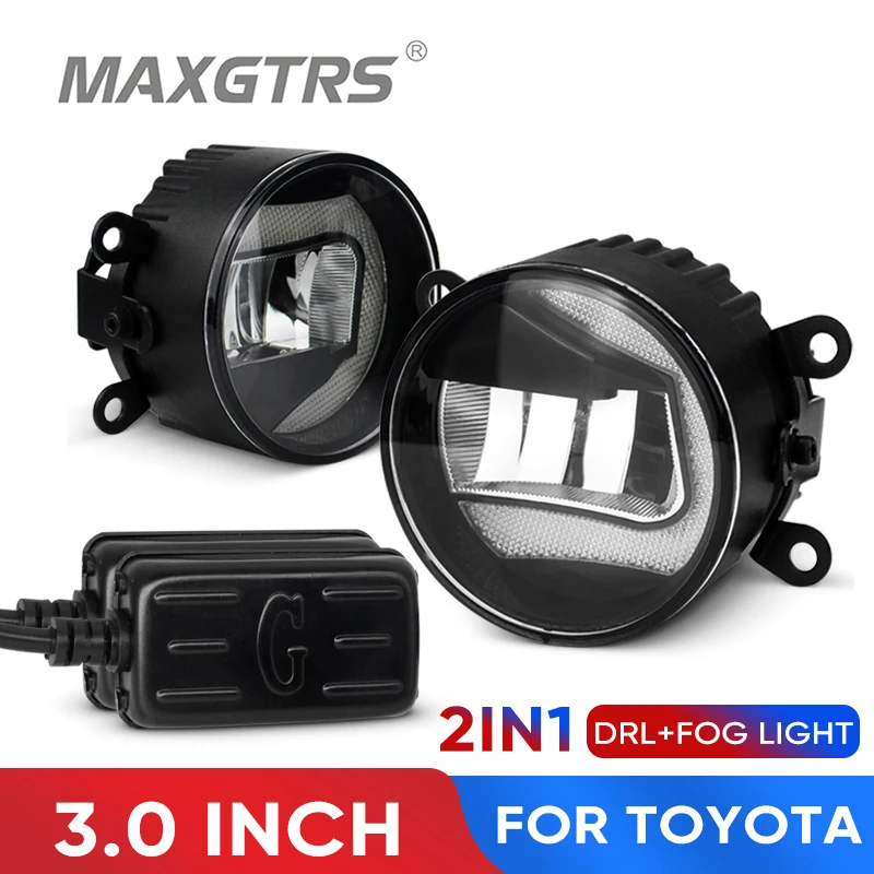 2x 2IN1 3.0 inch Fog LED Lights Assembly Daytime Running Light DRL For Toyota Camry Corolla Prius Rav4 Wish Yaris Auris Aygo