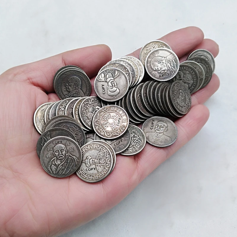 Китайские монеты 50 шт. 19 мм фэн шуй на удачу серебряные разные копии