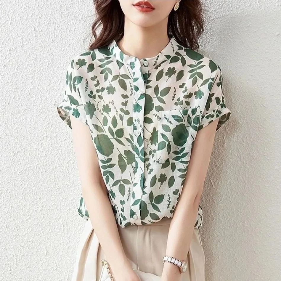 

Woman Tops Flower Blouse OL Women Korean Fashion Button Down Shirt for Women Chiffon Shirts Blusas Mujer De Moda 2021 Verano