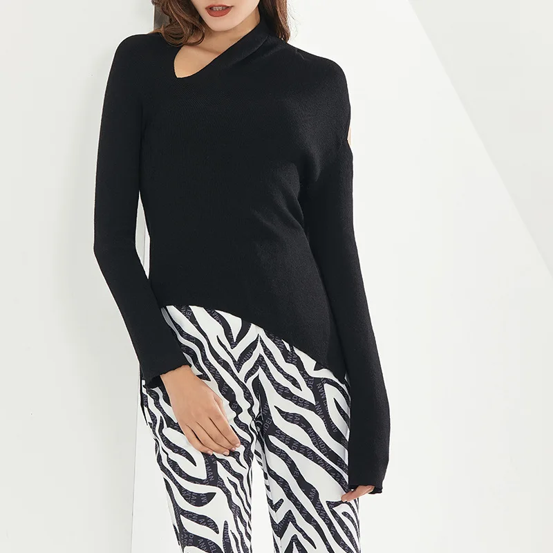 

Winter 2020 New Fashion High Temperament Women Long Sleeve Irregular strapless Sexy Asymmetry Women Sweater