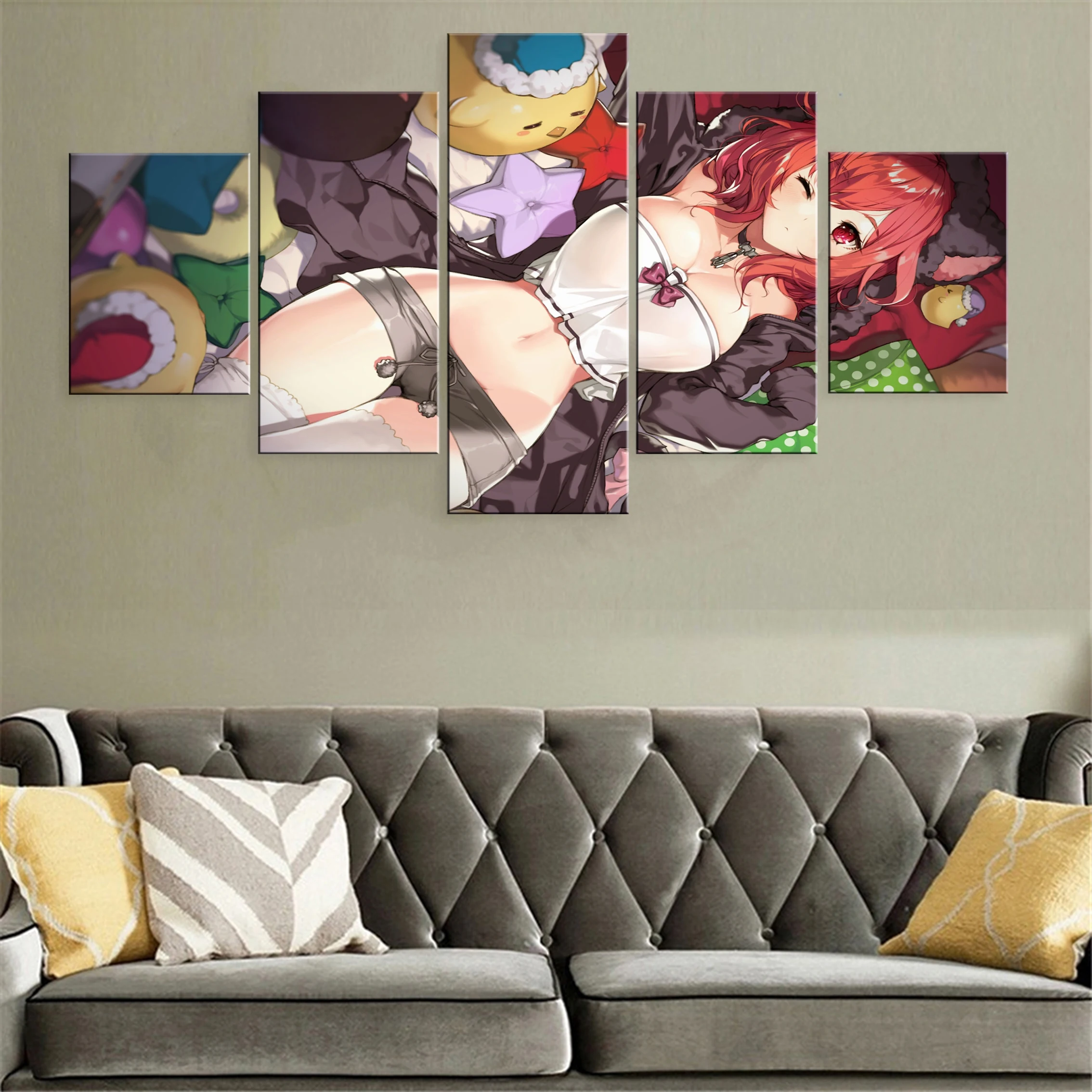 

Anime Girl 5 Piece Canvas Painting Poster Sexy Beauty Framework Wall Modern Modular Decoration Picture For Home Printed