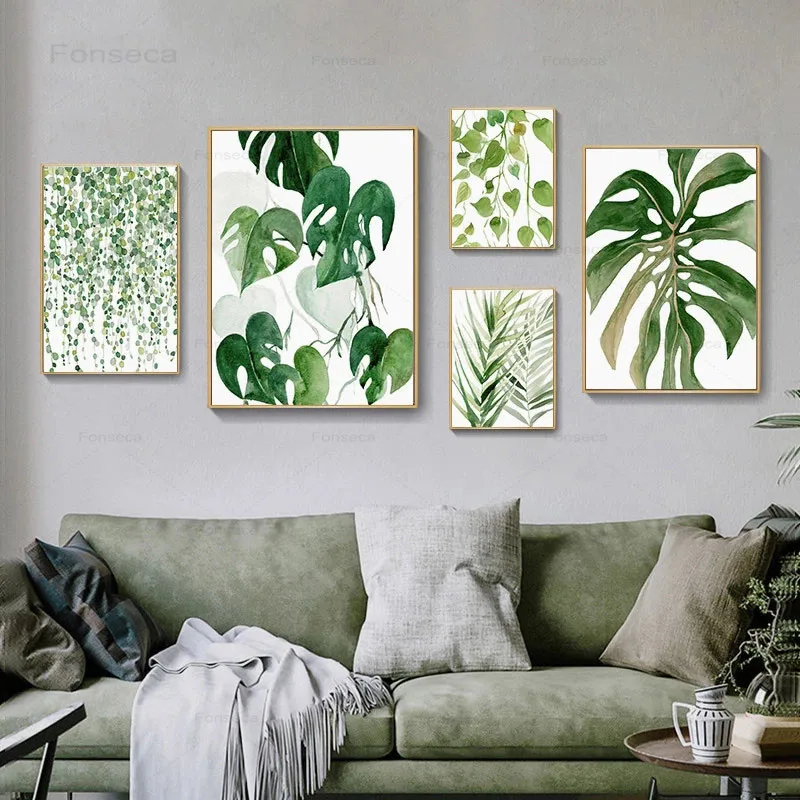 

Green Plant Nordic Poster Wall Art Decoration Picture for Living Room Print Leaves Botany Canvas Painting Modern Home Decor