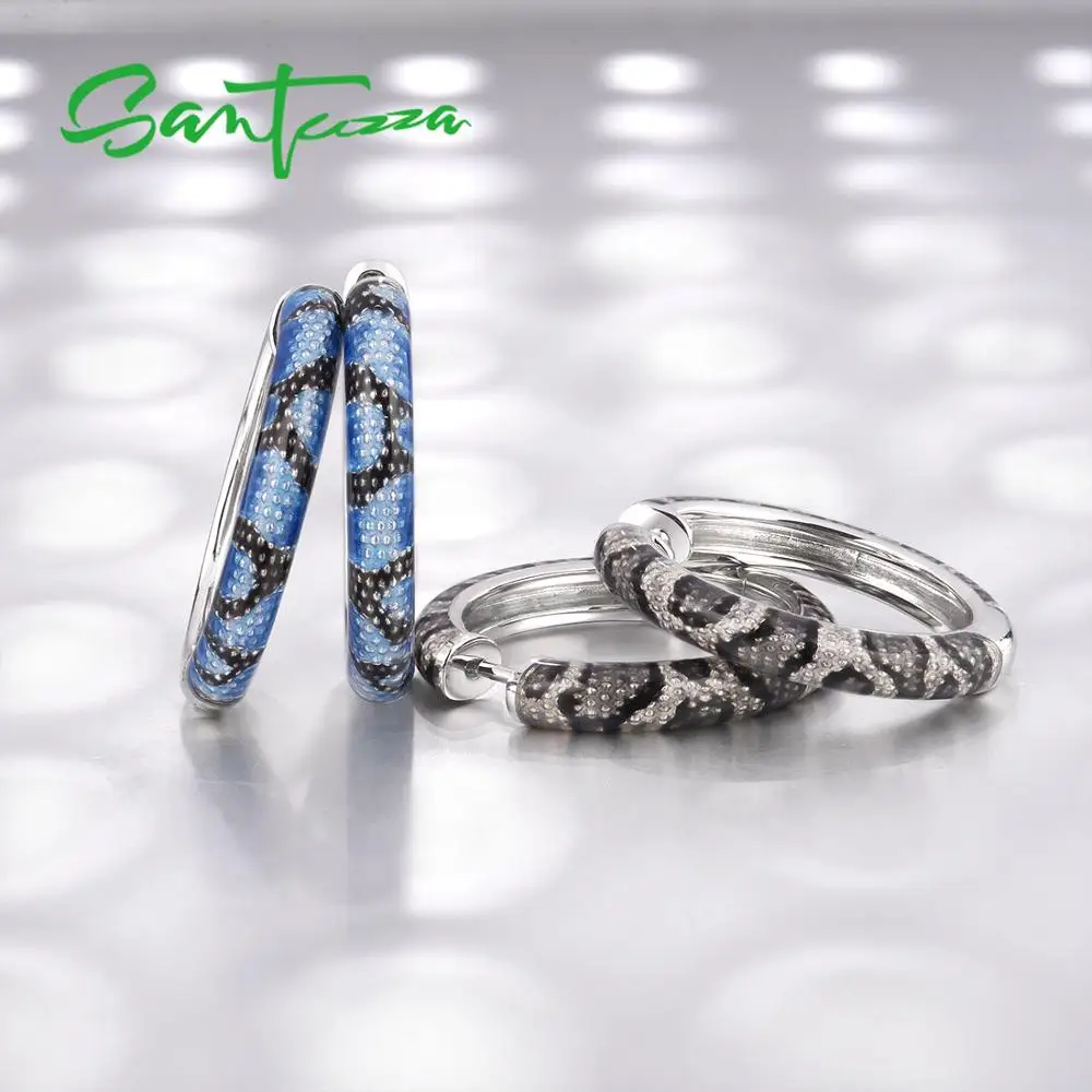 SANTUZZA, 925 пробы, серебряные серьги для женщин, нежные, голубые, серые, эмалированные, змеиные вены, серьги-кольца, шикарное, хорошее ювелирное изделие, ручная работа