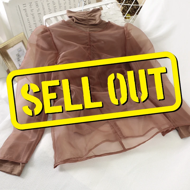 LANMREM 2020 Korean Version Of The New Winter Women's High Collar Long-sleeved Tight Puff Sleeve Perspective Shirt PC223 |