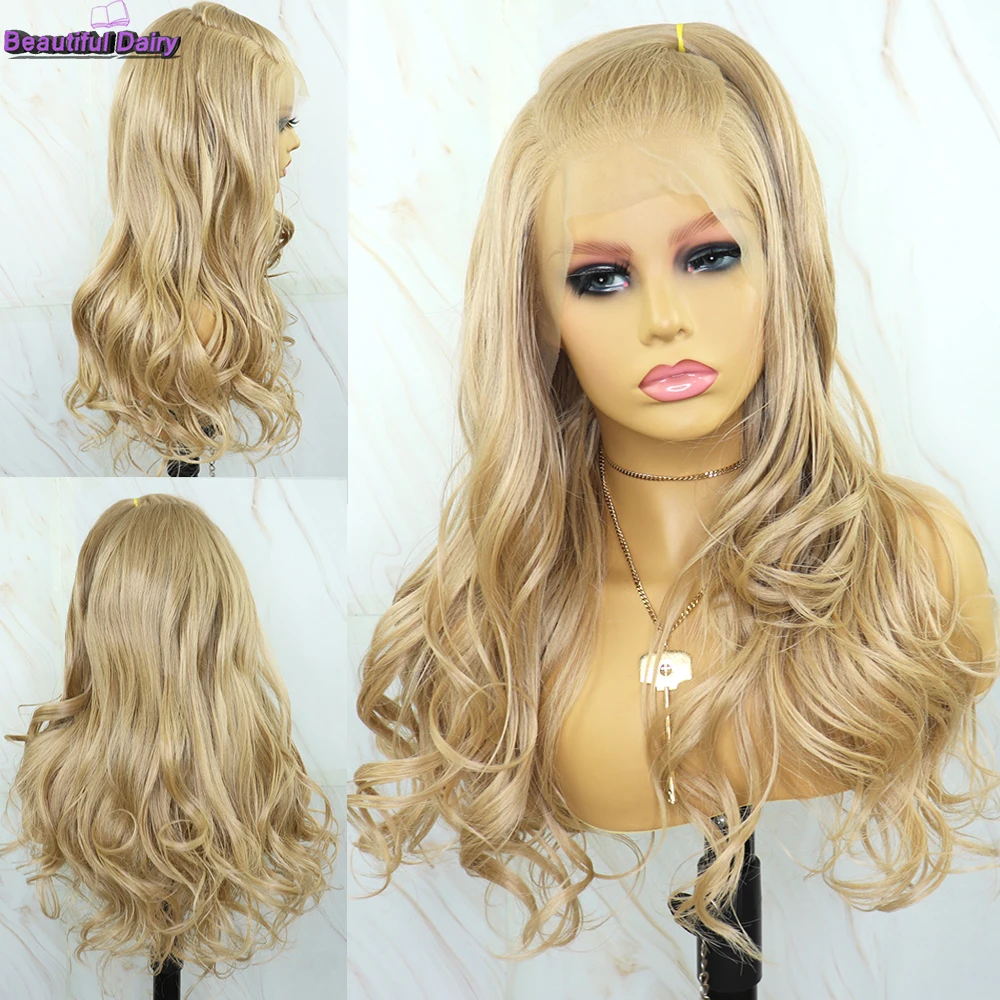 Beautiful Diary  Long Body Wavy Blonde Lace Front Wigs With Pur Placked Hairline Futura Hair 13X4 Synthetic Lace Front Wigs