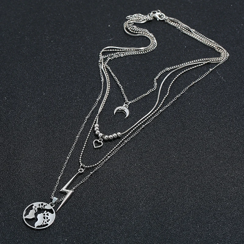 Ожерелья женские в богемном стиле 4 шт./компл. цепочка серебряного цвета с Луной