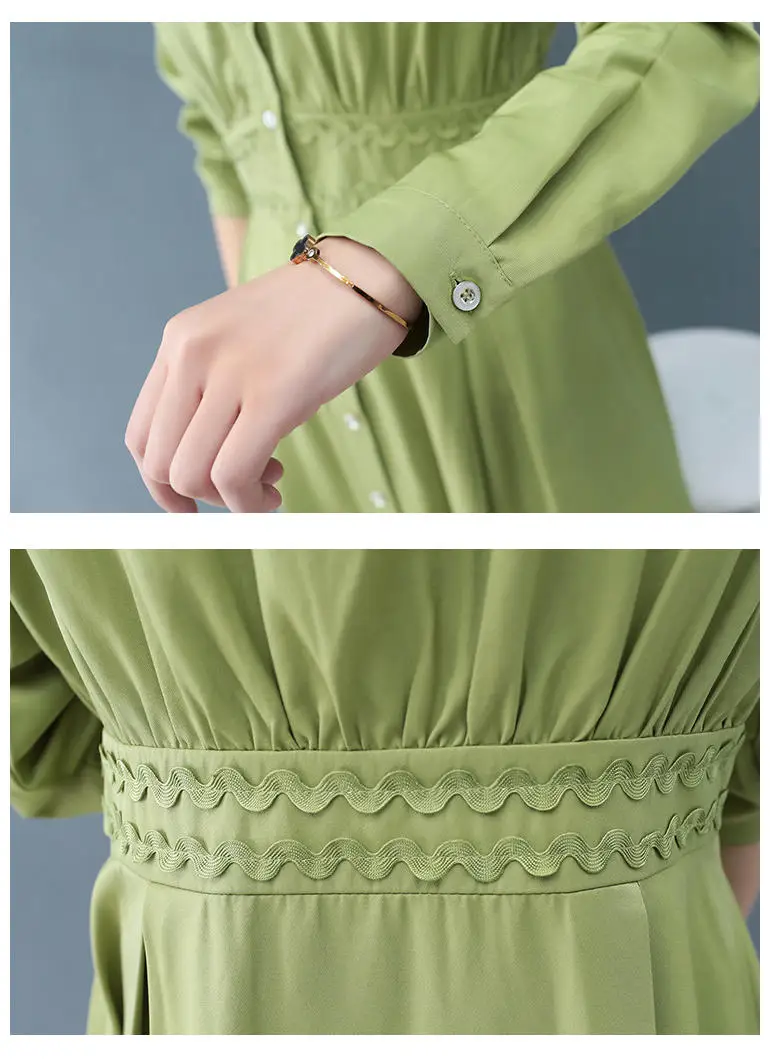 Женское платье с длинным рукавом Кружевное платье-рубашка средней длины