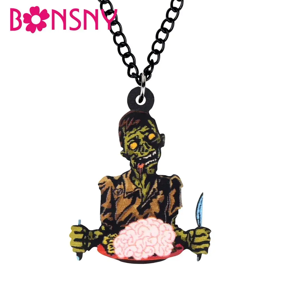 Bonsny акрил Хэллоуин ужас аниме зомби мозга ожерелье цепь кулон воротник колье