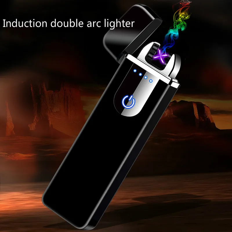 USB в клеточку полоску электронная зарядка через Usb двойная дуговая Зажигалка