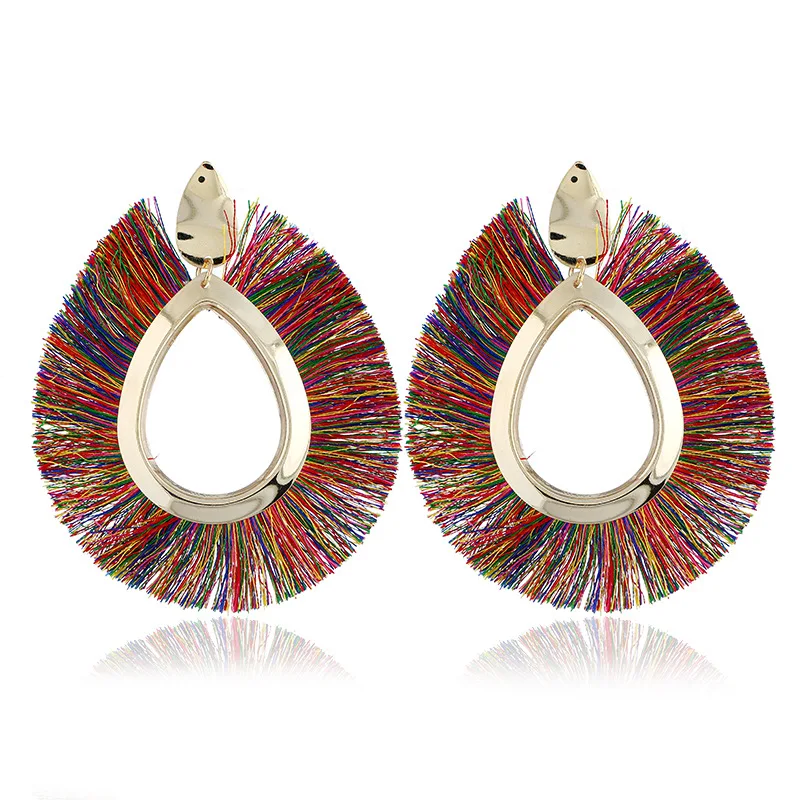 

European and American exaggerated popular metal wire tassel female earrings bling