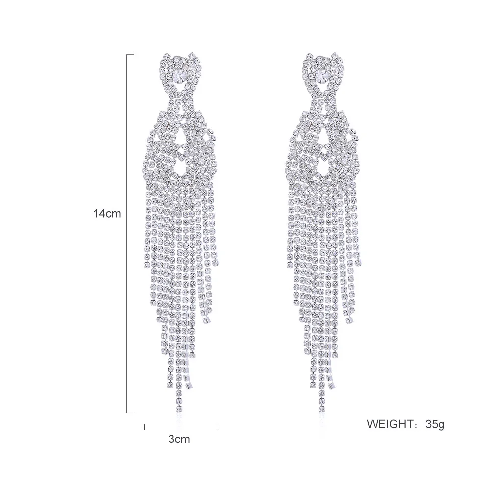 

TREAZY Luxury Rhinestone Crystal Bridal Big Dangle Drop Earrings Statement Long Tassel Earrings for Women Wedding Jewelry Gift