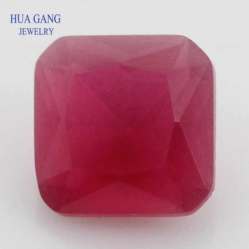 

5# Rose Red Matte Bottom Square Cut Shape Princess Cut Loose Glass Beads Synthetic Gems For Jewelry Size 3x3~12x12mm