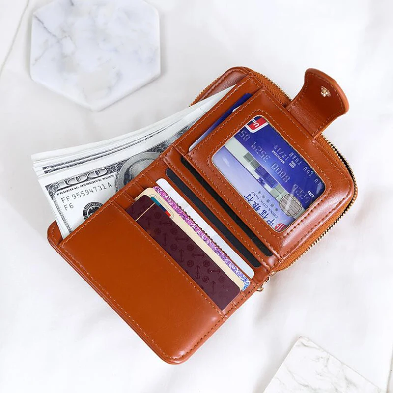 Короткий кошелек из ПУ кожи женский на молнии и пуговицах красный маленький