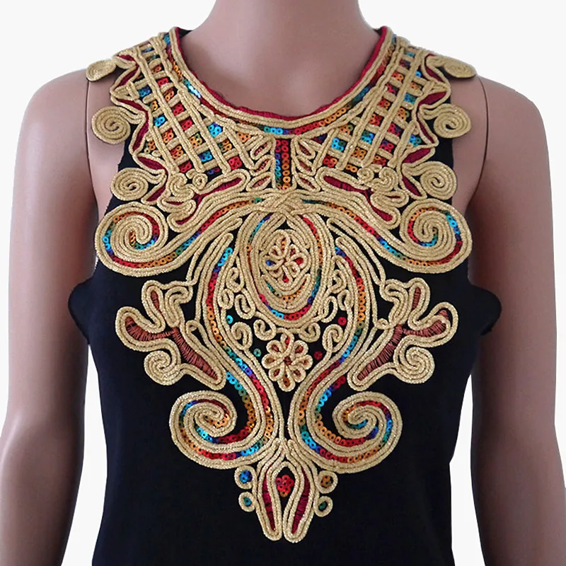 Золотистый вышитый воротник цветок народный-пользовательский кружевной патч