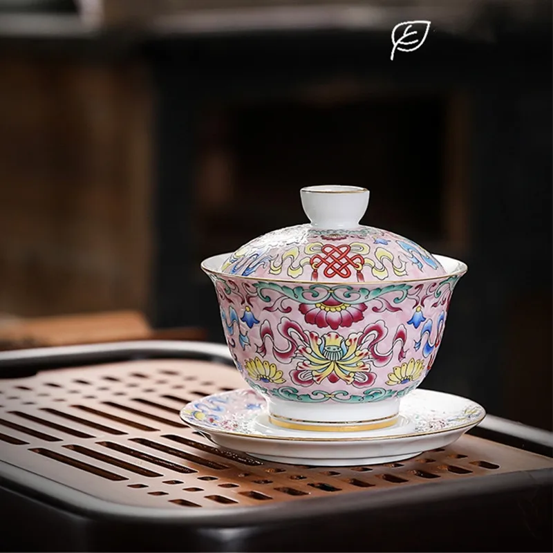Разноцветная эмалированная чайная посуда Gaiwan чаша для чая сервиз чашка и блюдце