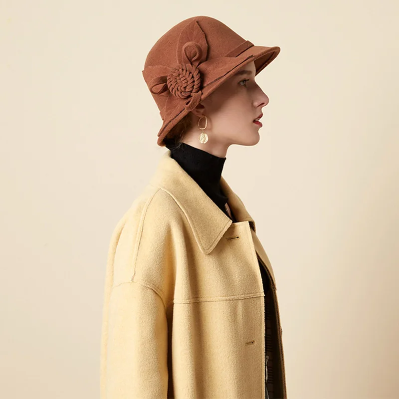 FS широкий полями шерсть фетр Клош Дерби котелок шляпа осень зима элегантный