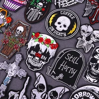 punk skull patch coffin sticker iron on patches for clothing thermoadhesive patches horror letter embroidered patches on clothes