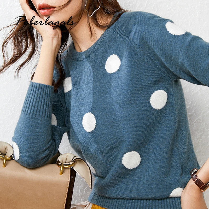 Модное детское платье в горошек пуловер зимний свитер женские осенние 2019