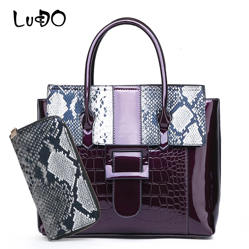 

Luxury Serpentine Leather Crossbody Bags For Women Handbag 2 Pcs Set Purse And Handbags Fashion Crocodile Pattern Shoulder Bag